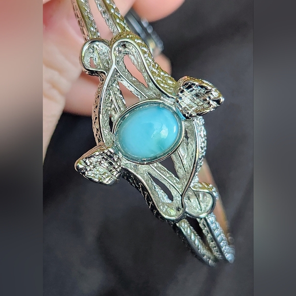 Genuine Larimar Snake Bangle. Adjustable Silver Bracelet. - Picture 5 of 8